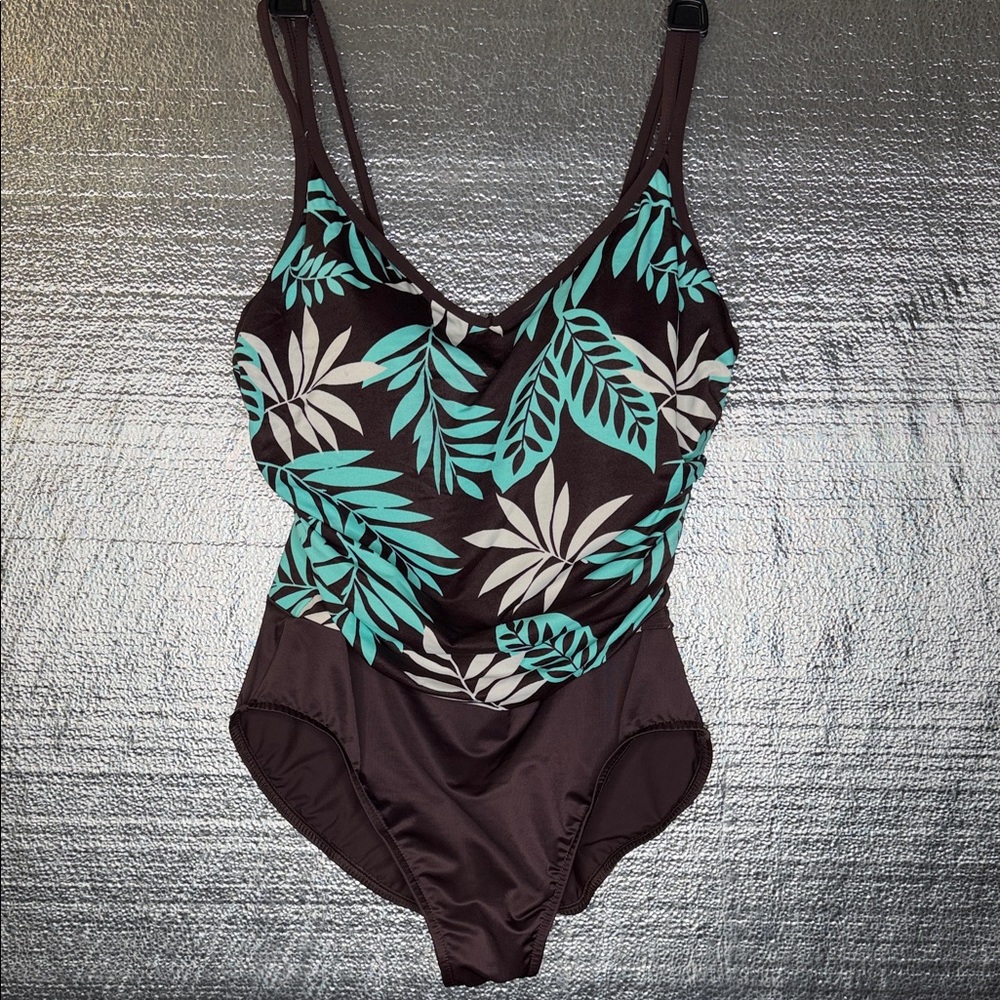 Reebok Black with Teal Leaf One Piece Swimsuit 14